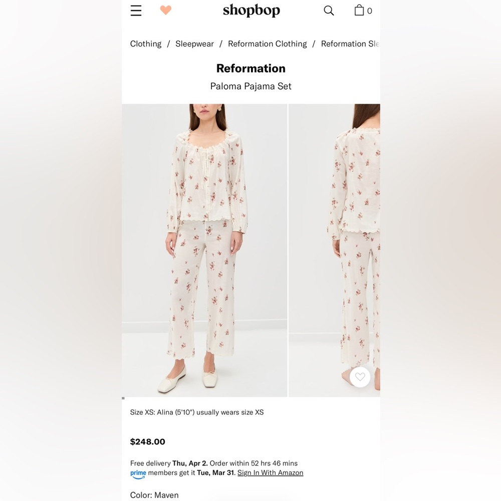 Reformation Paloma PJ Set in Maven